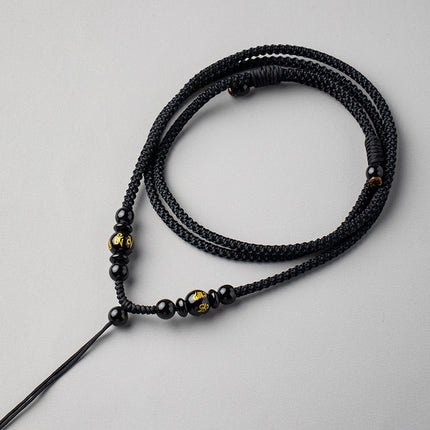 Artisan Obsidian Agate Emerald Pendant Rope Hand-woven Necklace Rope Men's and Women's Pendant Neck Pendant with Rope