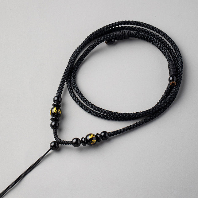 Artisan Obsidian Agate Emerald Pendant Rope Hand-woven Necklace Rope Men's and Women's Pendant Neck Pendant with Rope