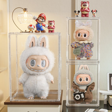 Bubble Mart Labubu Storage Box Second Generation Vinyl Doll High-End Dust-Proof Display Cabinet with Magnetic Suction and Openable Door
