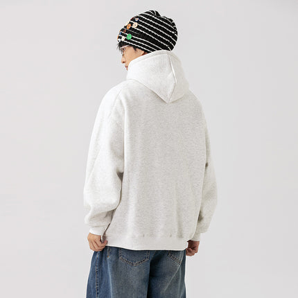 Autumn and winter American retro fleece-lined thickened hooded bathroom letter embroidered loose all-match casual niche long-sleeved top