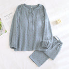 Cpy638 crepe v-neck blue polka dot maternity/nursing pajamas / Xl fit around 65-77.5kg