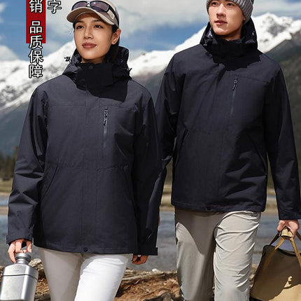 Two-piece three-in-one assault jacket printed logo silver fox velvet liner detachable outdoor windproof jacket for men and women