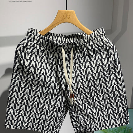 Vintage Versatile Fashion Patchwork Print Design Loose Pants Summer Personality Trendy Casual Shorts Men