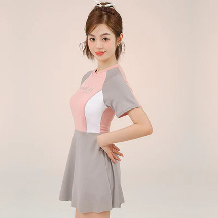 New Swimwear Women's Split Flat-Corner Conservative Slim Belly Covering Slim Sports Girl's Student Hot Spring Swimsuit