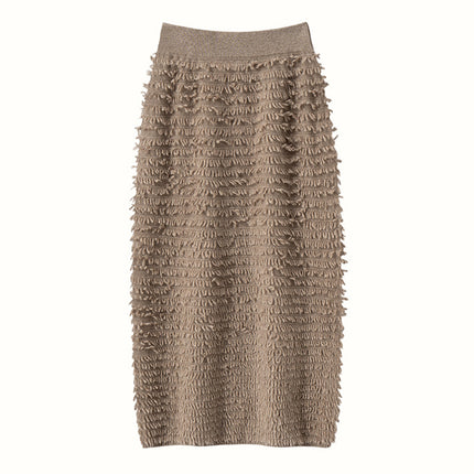 2025 New Autumn and Winter Fashionable and Versatile Cashmere Knitted Skirt for Women Brushed Korean Pure Color Hip Skirt Soft