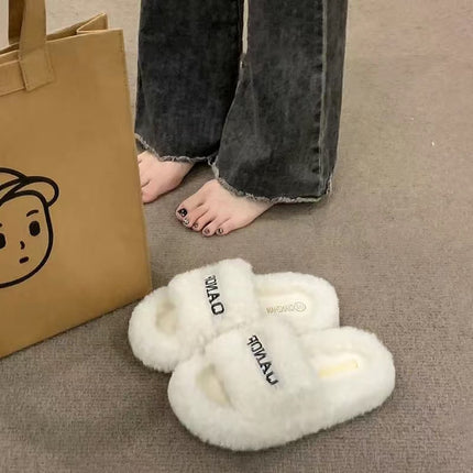 Outfit Winter Home Thickened Warm Household Moon Shoes Autumn and Winter Fluffy Cotton Slippers Women's Cross Belt Fashion
