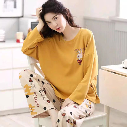 Factory wholesale live fashion spring and autumn cotton pajamas women's cute simple wind long sleeve trousers home clothes suit