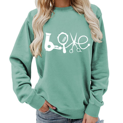 Hair Dryer Mirror Scissors Printed Round Neck Women's Top Sweatshirt Foreign Trade Supply Jacket Casual Loose European Size
