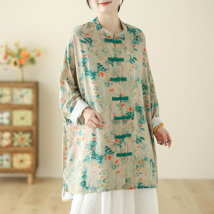 2024 New Chinese Style Loose Retro Button High-end Elegant Shirt Mid-length Light Luxury Casual Jacket for Women