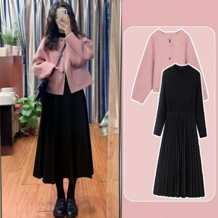 plus size chubby girl Fall/Winter Women's Small Fragrant Style Short Wool Coat Dress Two-Piece Set 200kg