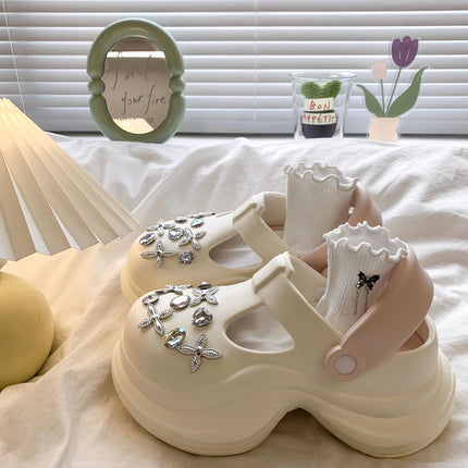 High-value All-match Casual Super-fire Rhinestone Women's Summer Hole Shoes Increased Soft Sole Non-slip Wear-resistant Baotou Deodorant