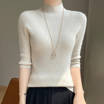 First-Line Readymade Clothing Autumn and Winter New Half Sleeve Half Turtleneck Sweater Women's Outer Wear Slim-Fit Tight Inner Knitted Base Shirt