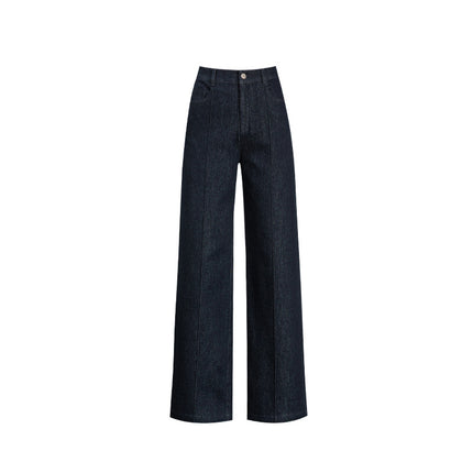 Popular Commuter Fashion Jeans for Women, Spring and Autumn Vintage Straight-Leg Flared Pants, High-Waisted Long Pants, Floor-Length Yarn-Dyed Shiny Silk