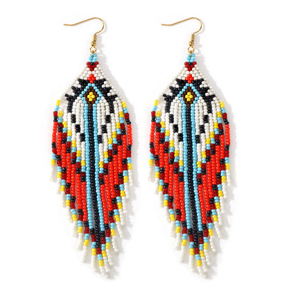Cross-Border European and American Colorful Seed Bead Earrings, Niche Ethnic Style Handmade Earrings, Woven Long Tassel Trendy Personality Style