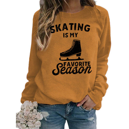 Foreign trade supply skating shoes printed round neck jacket sweater European size women's coat long sleeve cross-border