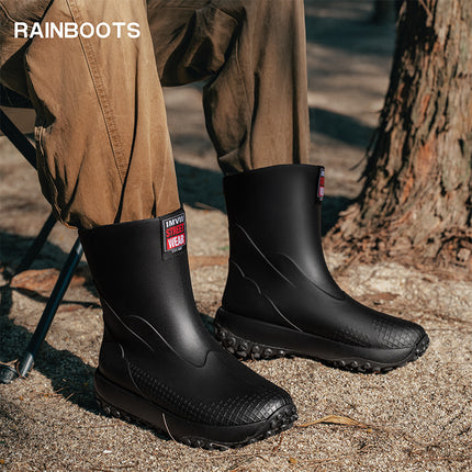2026 Cross-Border New Fashion Mid-Calf Rubber Shoes for Men, Non-Slip Kitchen Work Shoes, Waterproof Men's Fishing Boots