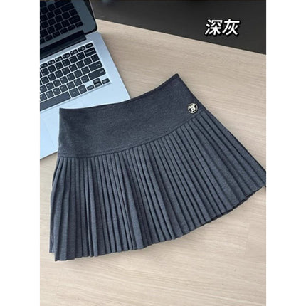 Wool Pleated Skirt Women's 2024 New Autumn and Winter High Waist Slimming All-match A- line Skirt White Skirt Organ Skirt