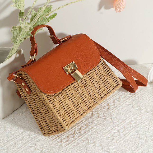 Bags for Women, Woven Bags, Fashionable Shoulder Bags, Crossbody Bags, Handbags, Vacation Small Square Bags, Lock Buckle Women's Bags, Straw Woven Bags