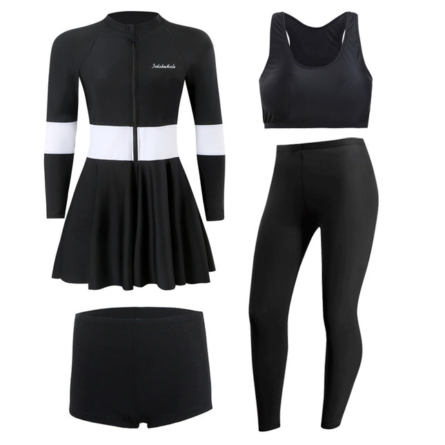 Split Long-sleeved Trousers Sunscreen Swimsuit Women's Conservative Large Size Skirt Slim-fit Belly-covering Leisure Sports Surfing Diving Suit