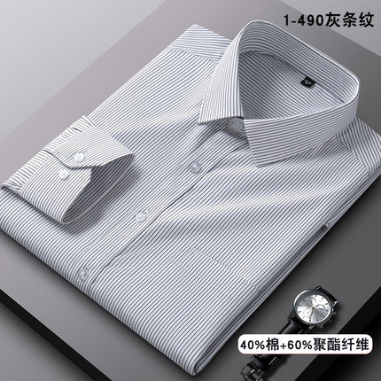 Spring men's business shirt solid color long-sleeved professional shirt workwear men's 40 cotton formal shirt embroidered logo