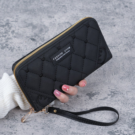 New Women's Wallet Long Single Zipper Solid Color Embroidered Hand Bag Large Capacity Coin Purse Multifunctional Mobile Phone Bag
