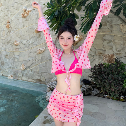 2024 New Summer Pink Girl Four-piece Hot Girl Swimsuit Women's Split Strap Hot Spring Vacation Bikini Pure Desire