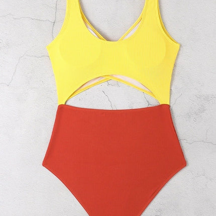 New foreign trade cross-border color matching one-piece swimsuit women's sexy high belt chest pad European and American triangle bikini Amazon