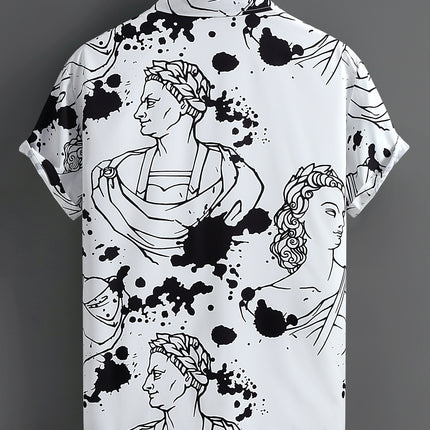 Casual Men's Black and White Character Men's Short-sleeved Shirt Men's Shirt Summer 2025 New Hawaii Vacation