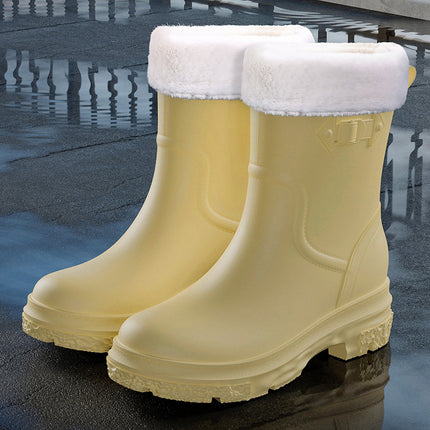 2025 Pvc Outdoor Car Wash Cleaning Rain Boots for Women, Mid-Calf Waterproof Shoes, Low Heel, Wear-Resistant, Non-Slip, Rainproof