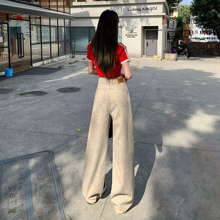 American High Street Tie-Dye Wide-Leg Jeans for Women 2025 Summer New High-Waisted Loose Slimming Look Straight Pants