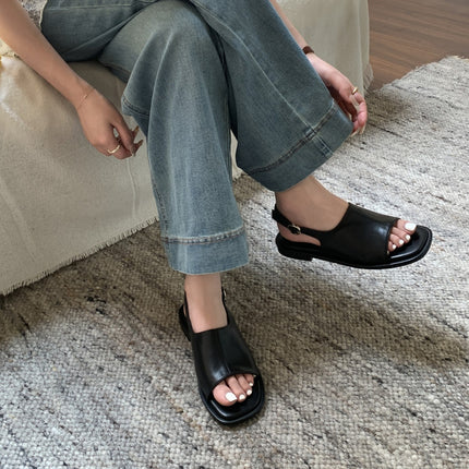 Roman Style Sandals Beach Shoes 2025 Summer New Niche Design Flats Evening Style Leather Splicing Women's Shoes