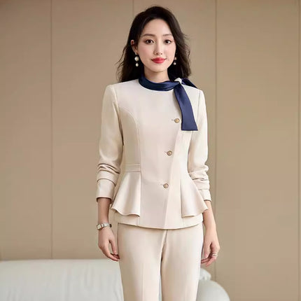 Blue Long-Sleeved Suit Jacket for Women, New Spring and Autumn Professional Suit Dress, Beauty Salon Hotel Front Desk Reception Work Uniform