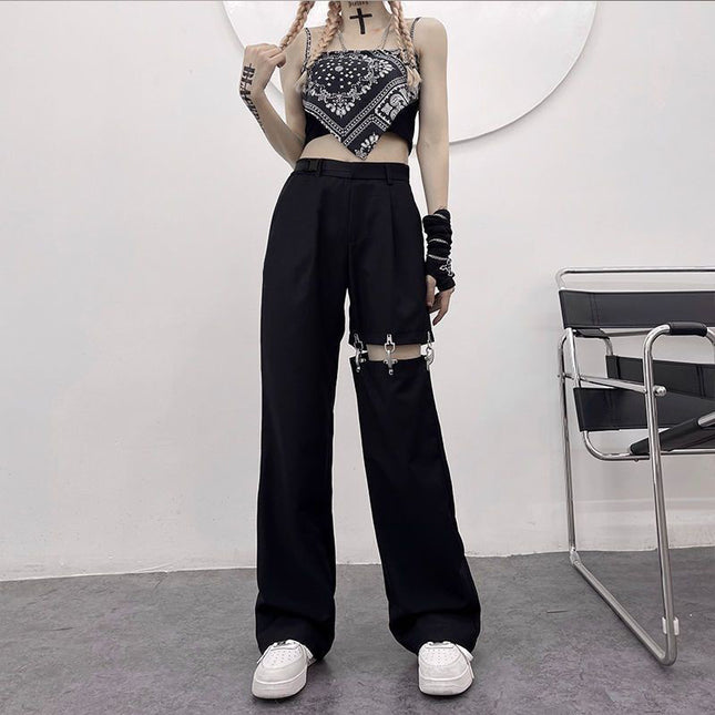 High-Waisted Women's Summer Pants, New Harajuku Style Straight-Leg Pants, Hollow-Out Wide-Leg Pants, Trendy Suit Pants That Make Legs Look Longer