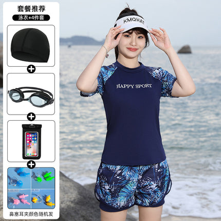 Plus Size Swimsuit for Women, Conservative Two-Piece for Curvy Figures, 100kg Tummy-Concealing Slimming Student Professional Training Swimming Sport New Model
