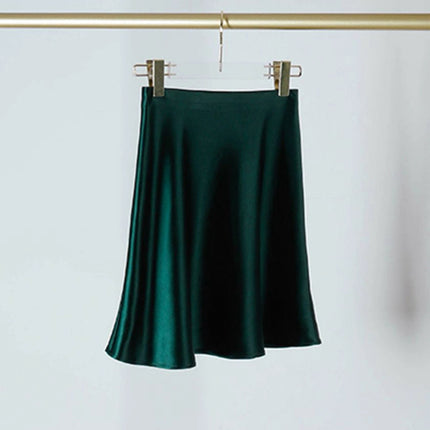 Dark Green Emerald Triacetate Silks and Satins Skirt Women's Short Skirt Acetate Skirt Mid-Length Draped Fishtail a Version