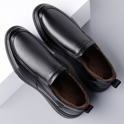 Business Casual Men's Leather Shoes Waterproof Non-slip fleece-lined Thickened Warm Cotton Shoes Fashionable Fashionable Lightweight All-match Leather Shoes