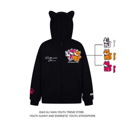 Trendy American-Style Embroidered Dog Patch Hoodie for Men, Loose and Casual Autumn/Winter Jacket