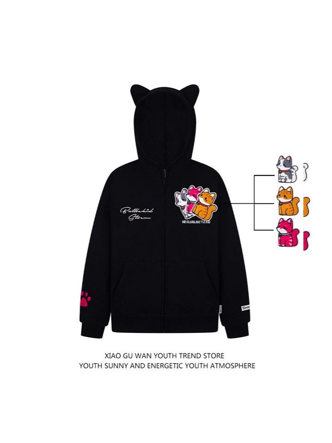 Trendy American-Style Embroidered Dog Patch Hoodie for Men, Loose and Casual Autumn/Winter Jacket