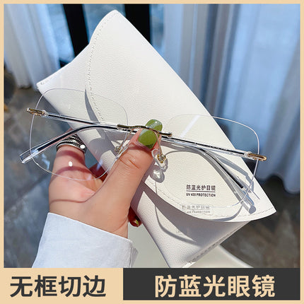 New Internet-famous anti-blue light rimless glasses frame for men and women with adjustable power large frame round face dopamine plain plain mirror