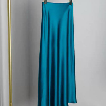 Elastic Waist Triacetate Skirt for Women Peacock Blue Short Mid-Length Slim Elegant Ol Draped Fishtail Aa Version