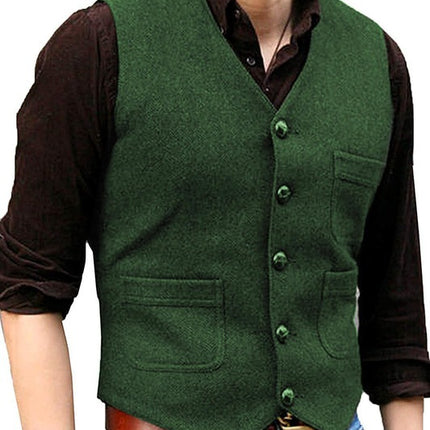 High-Quality Foreign Trade European and American Cross-Border Hot-Selling Products 2026 New Model Men's Casual Vest Solid Color Herringbone Wool Vest