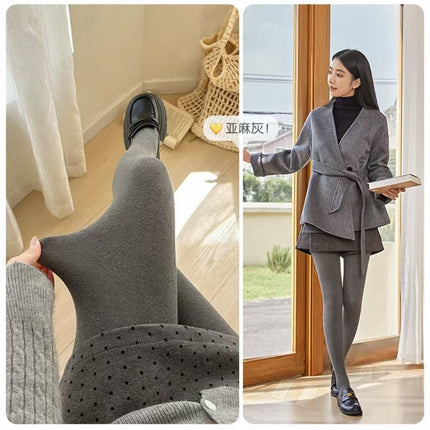 Cashmere Leggings for Women Japanese Style Solid Color Cotton Pantyhose Plain Fleece Thickened Pressure Leggings Wholesale