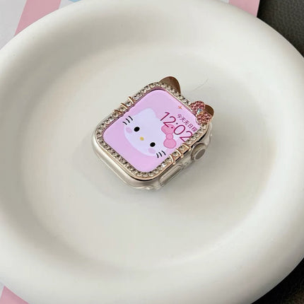 Suitable for AppleWatchS10 diamond kt cat watch case s9 diamond apple case s8/s7 half bag protective case