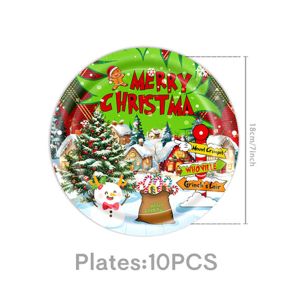 Cross-Border New Product Christmas Grinch Theme Party Decoration Flag Cartoon Party Supplies Tableware Christmas Decoration