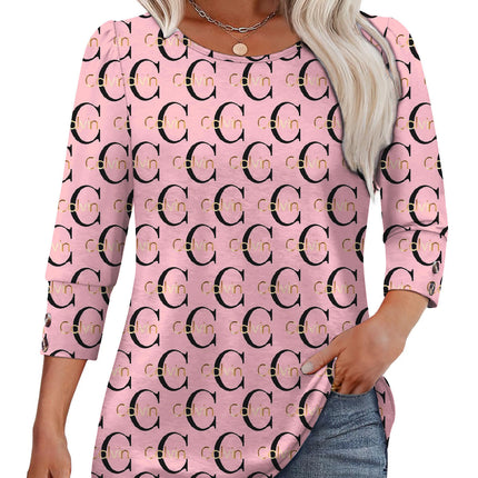 50 Colors Cross-Border European and American Amazon Spring and Summer New Printed T-Shirts with Cuff Buttons, Casual Versatile Vacation Women's Clothing