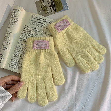 Wool Blended Candy Color Pure Color Gloves Autumn and Winter Sweet Cold-Proof and Warm Cycling Couple Gloves with Touch Screen