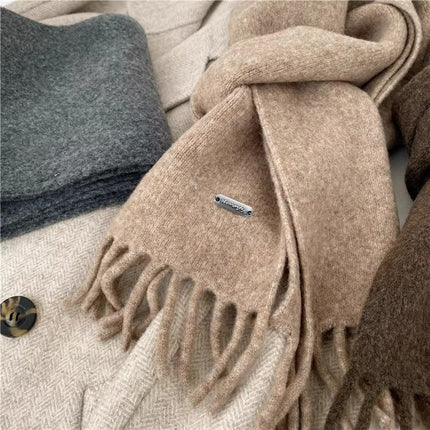 Winter Retro High-end All-match Solid Color Scarf Student Women's Thickened Warm Long Cyber Celebrity Scarf Fashion Tassel
