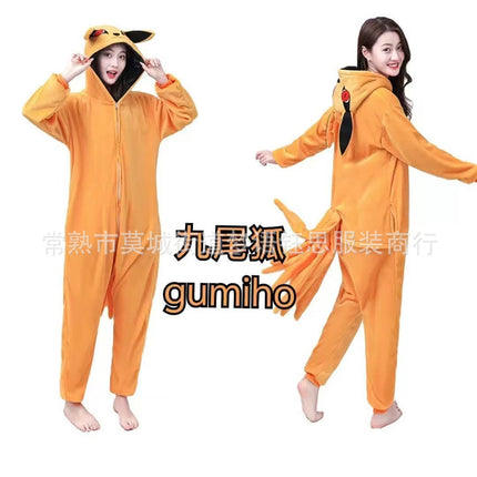 Flannel Toilet Edition Animal Cartoon Siamese Pajamas Geng Ghost Couple Pajamas Autumn and Winter Warm Zipper Home Clothes