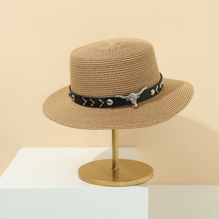 Straw Hat Bohemian Flat Brim Flat Top British Hat Women's Summer Outing Sunshade Sunscreen Hat Flat Top Straw Hat Beyond Piece