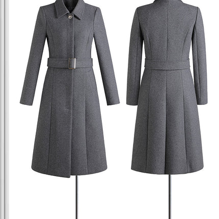 Professional woolen coat women's winter slim-fit mid-length woolen coat with cotton sales department front desk work clothes